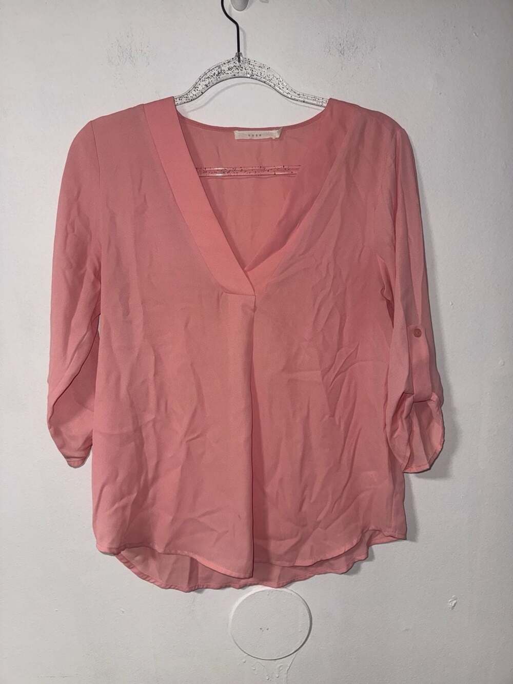 Lush T14521-008 Blouse Size S Pink V-Neck 3/4 Sleeve Polyester